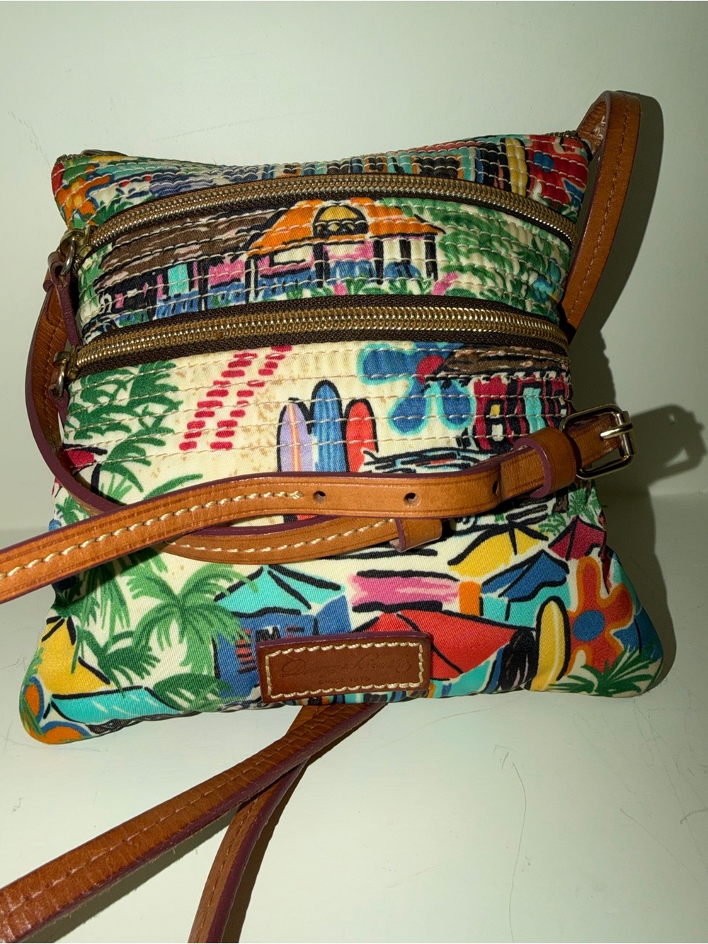 Dooney & Bourke Multi-Color Tropical Print Crossbody with Tan Trim